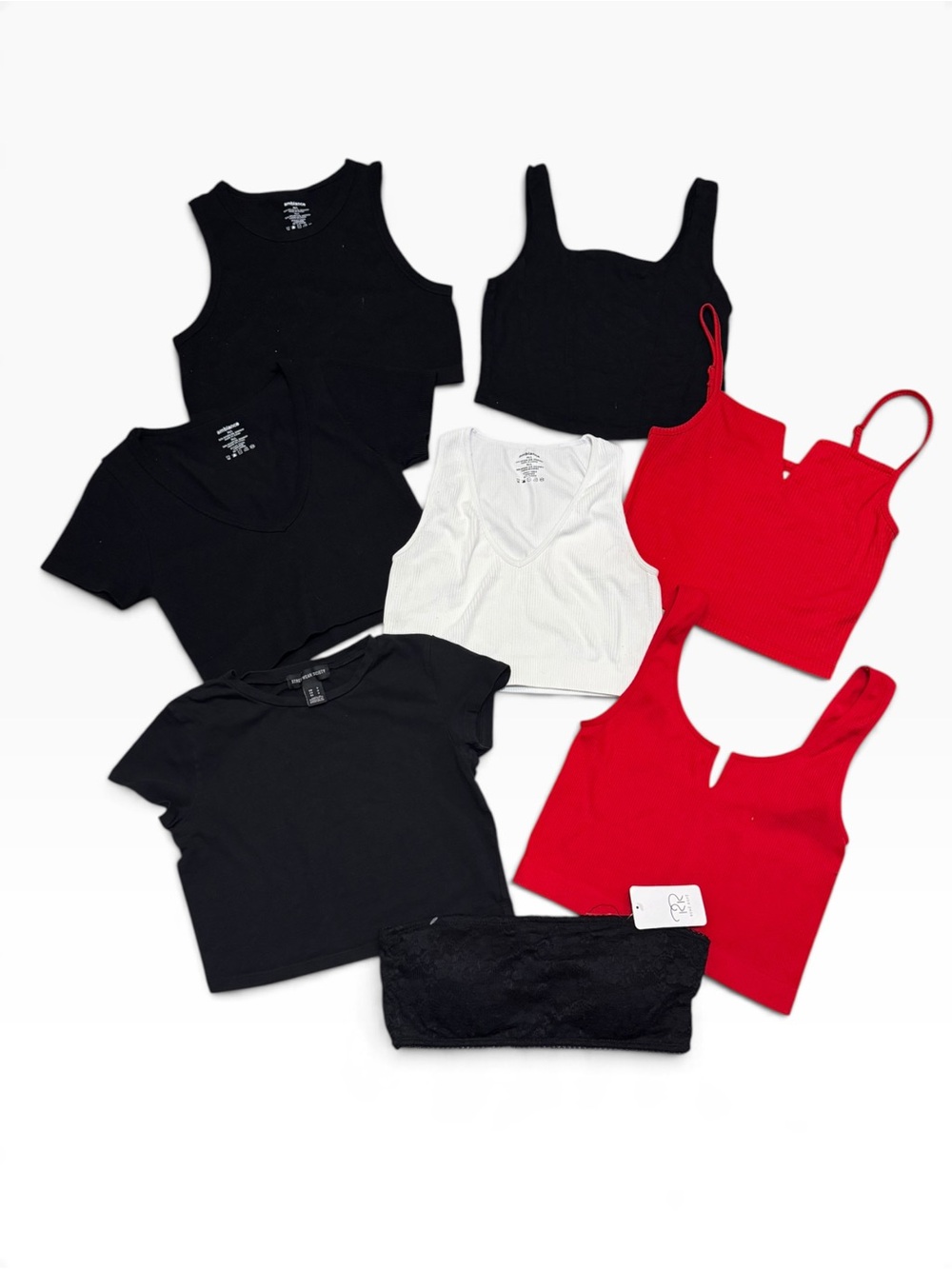 Women's Ribbed & Cotton Tank and Tee Lot - Black, White, Red